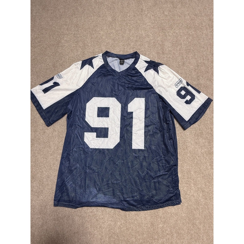 SHEIN Shirt Mens Small Navy Blue White 91‎ Mesh Football Jersey Speed Stars